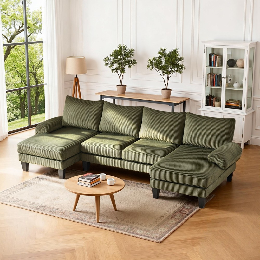 114-inch large corduroy multi-seater sofa, comfortable sectional sofa with recli