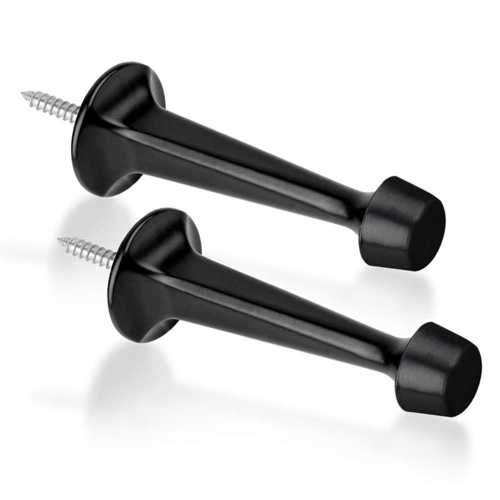 2 Pack Solid Rigid Door Stops Heavy Duty Wall Protector Soft Rubber Tips Black