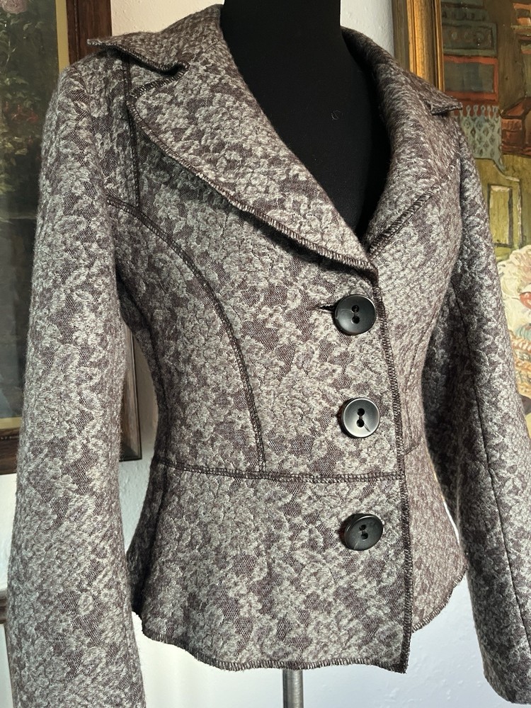 Alexander McQueen MCQ Grey Wool Fitted Jacket Rose Floral Pattern Medium