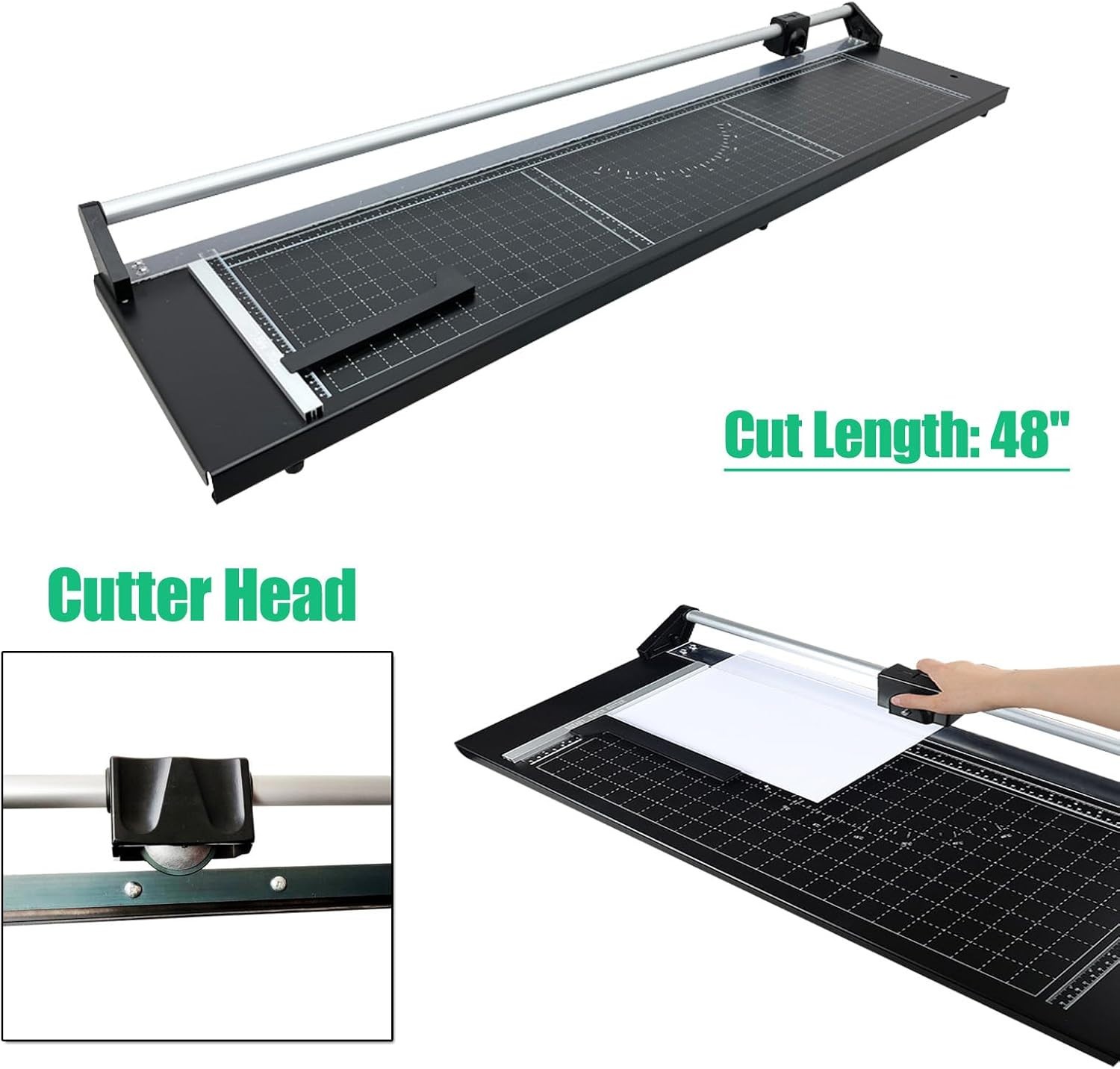 Rotary Paper Trimmer, 48" Cut Length Paper Cutter w/2 Spare Blades, Angle Line
