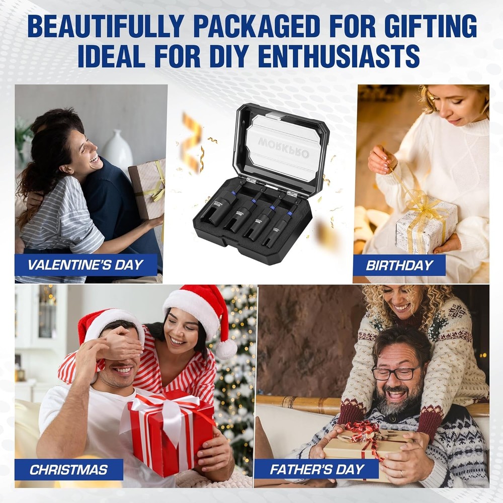 WORKPRO 4PCS Power Wing Nut Driver Bit 9-18mm 1/4" Hex Shank Nut Wing Nut Socket