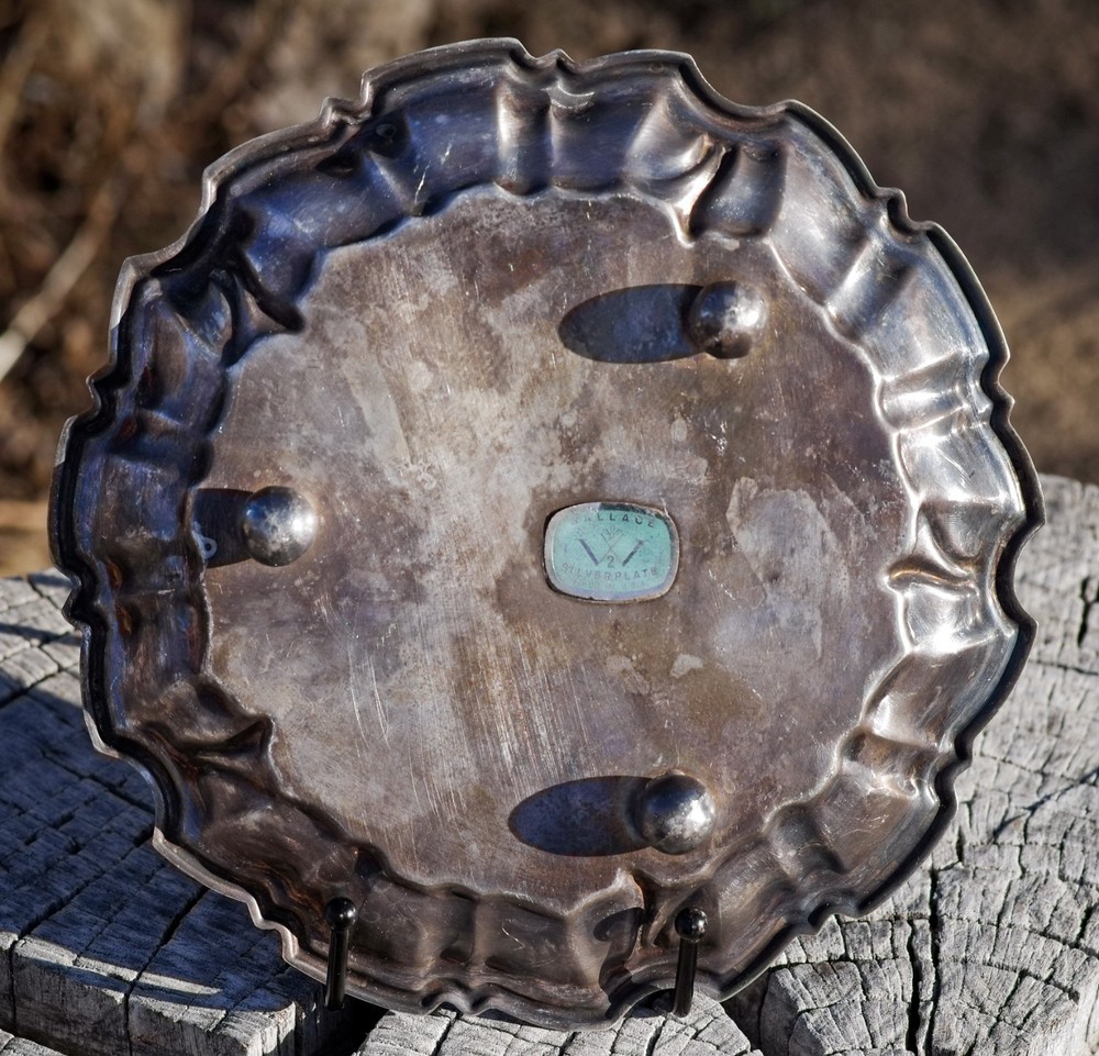 VINTAGE Silver Plate SCALLOPED TRAY 8" by Wallace Made in USA c.1950's