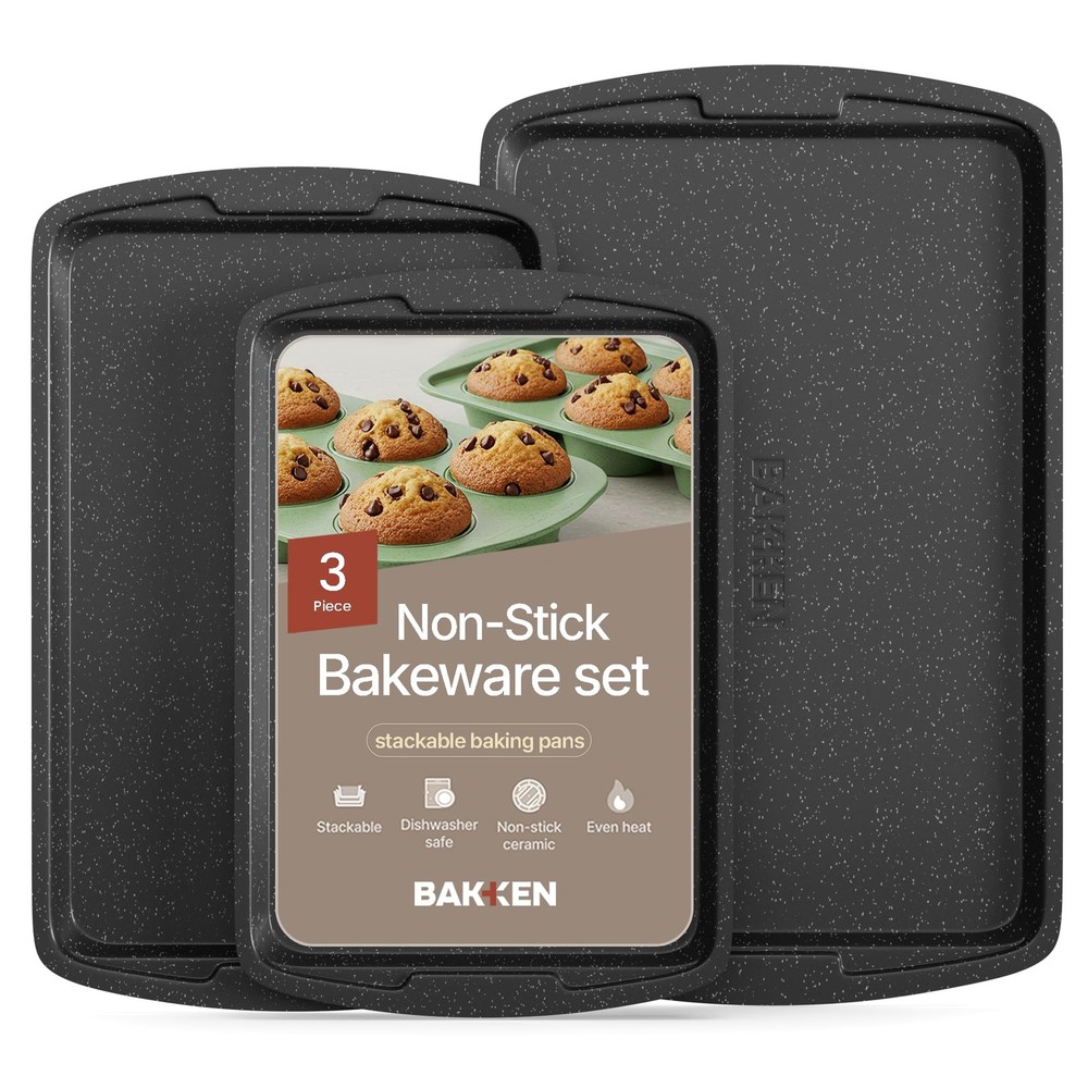 Gray Marble Nonstick Bakeware Set 3 Piece Professional Quality Cookie Sheets