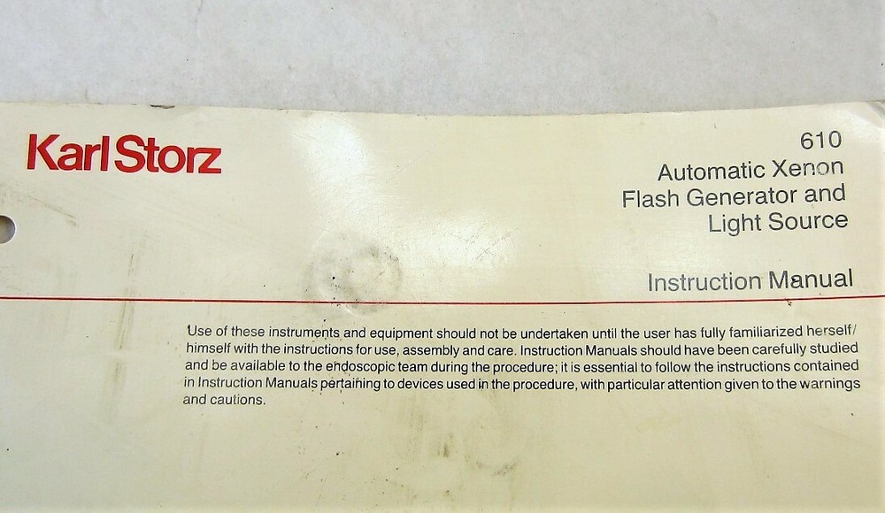 Karl Storz Automatic Xenon Flash Generator & Light Source Manual 610