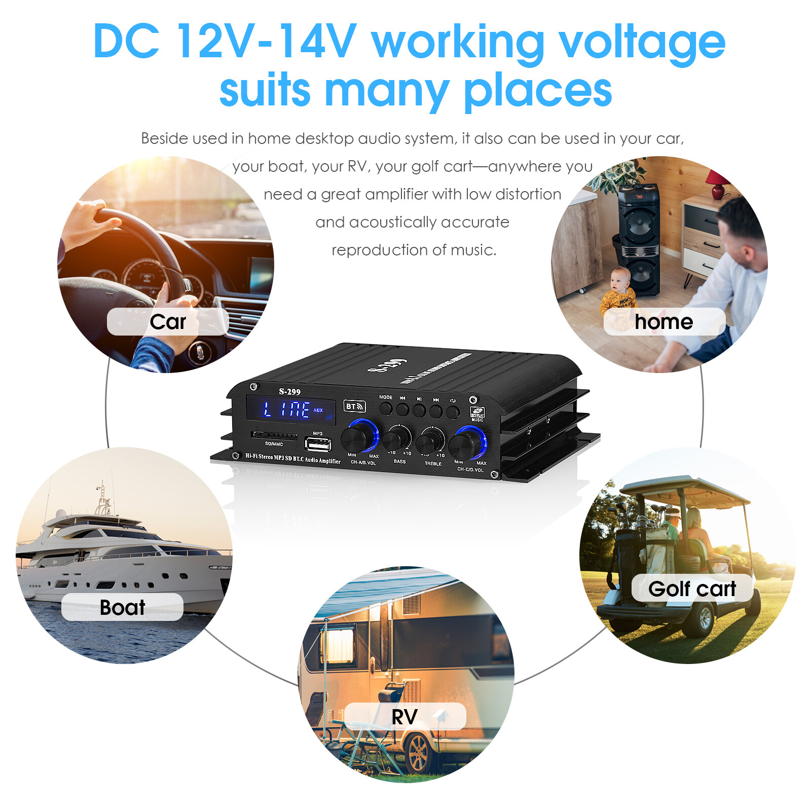 S299 4 Channel Bluetooth Digital Amplifier for Home/Car Speaker Audio Power Amp