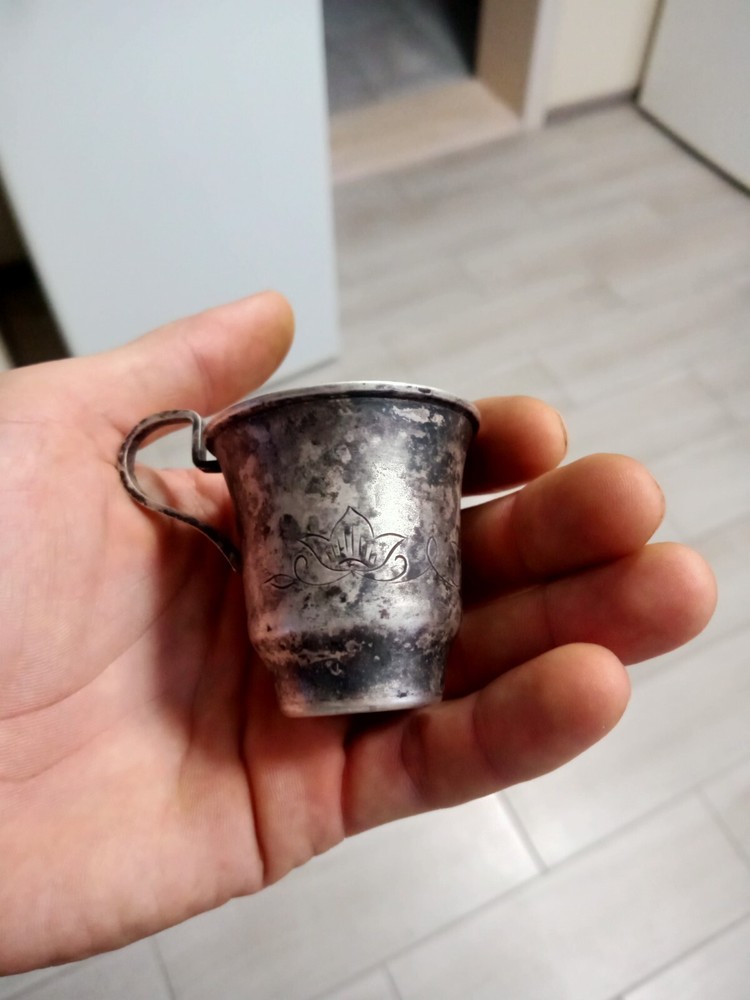 antique cup covered with silver, silver plating