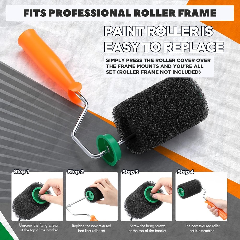 9 Pcs Textured Paint Roller 4 Inch Bed Liner Roller Covers with 1pcs Frame Kit
