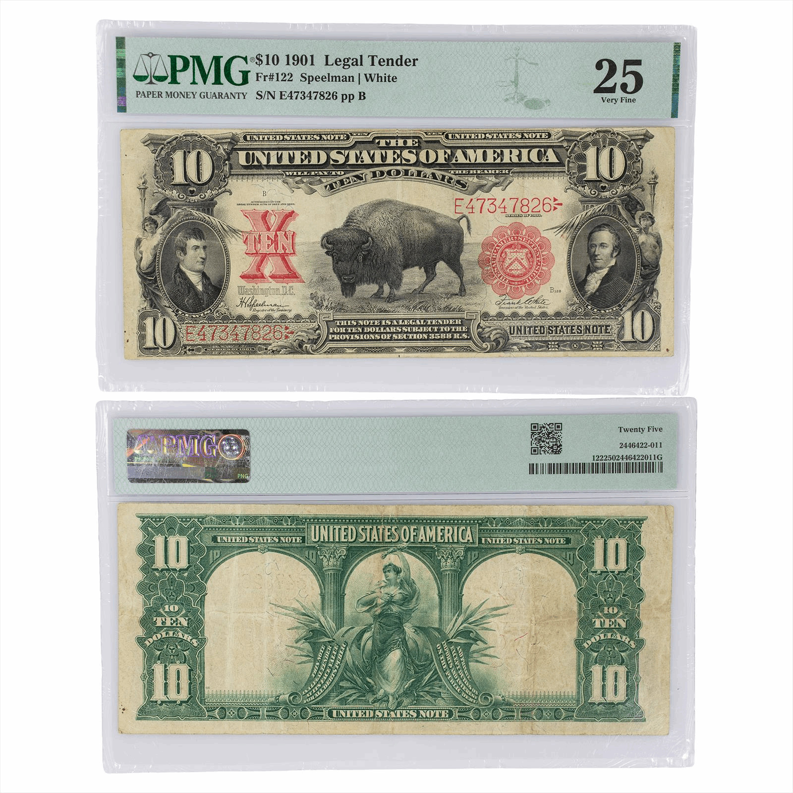 1901 $10 US Legal Tender Note FR#122 PMG Very Fine 25
