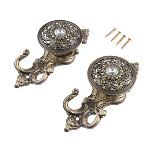 2Pcs Vintage Curtain Tiebacks Hook+Crystal Decor Wall Hooks Window Bronze