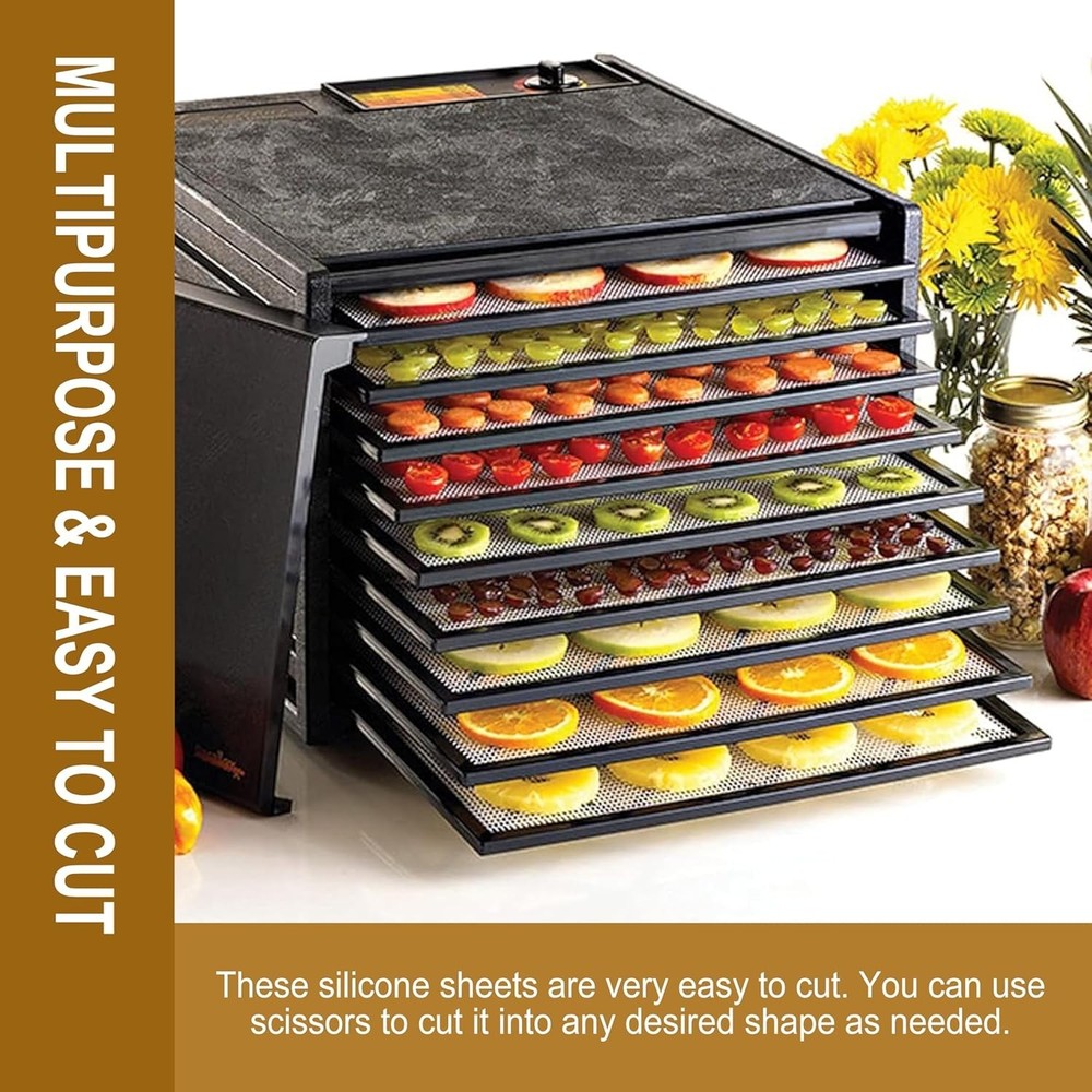 5 Pack Dishwasher Safe Non-Stick Silicone Dehydrator Sheets for Smooth Drying