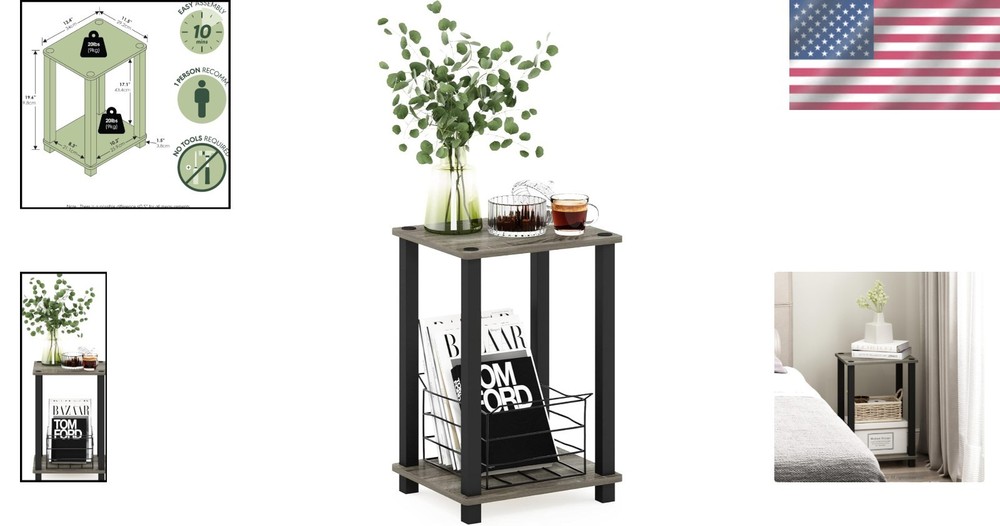 Functional French Oak Grey Side Table | Easy Assembly 1-Tier Design
