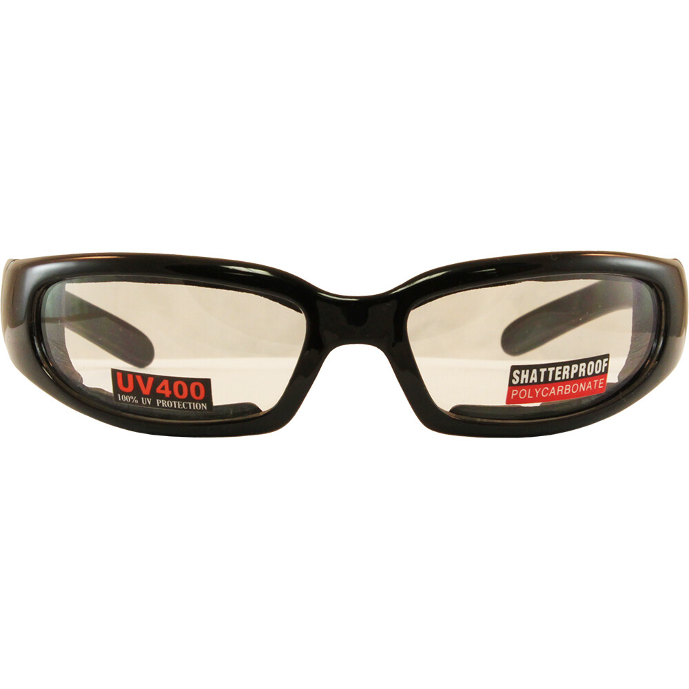 Chicago Padded Motorcycle Glasses Black Frame Clear Scratch-Resistant Lens