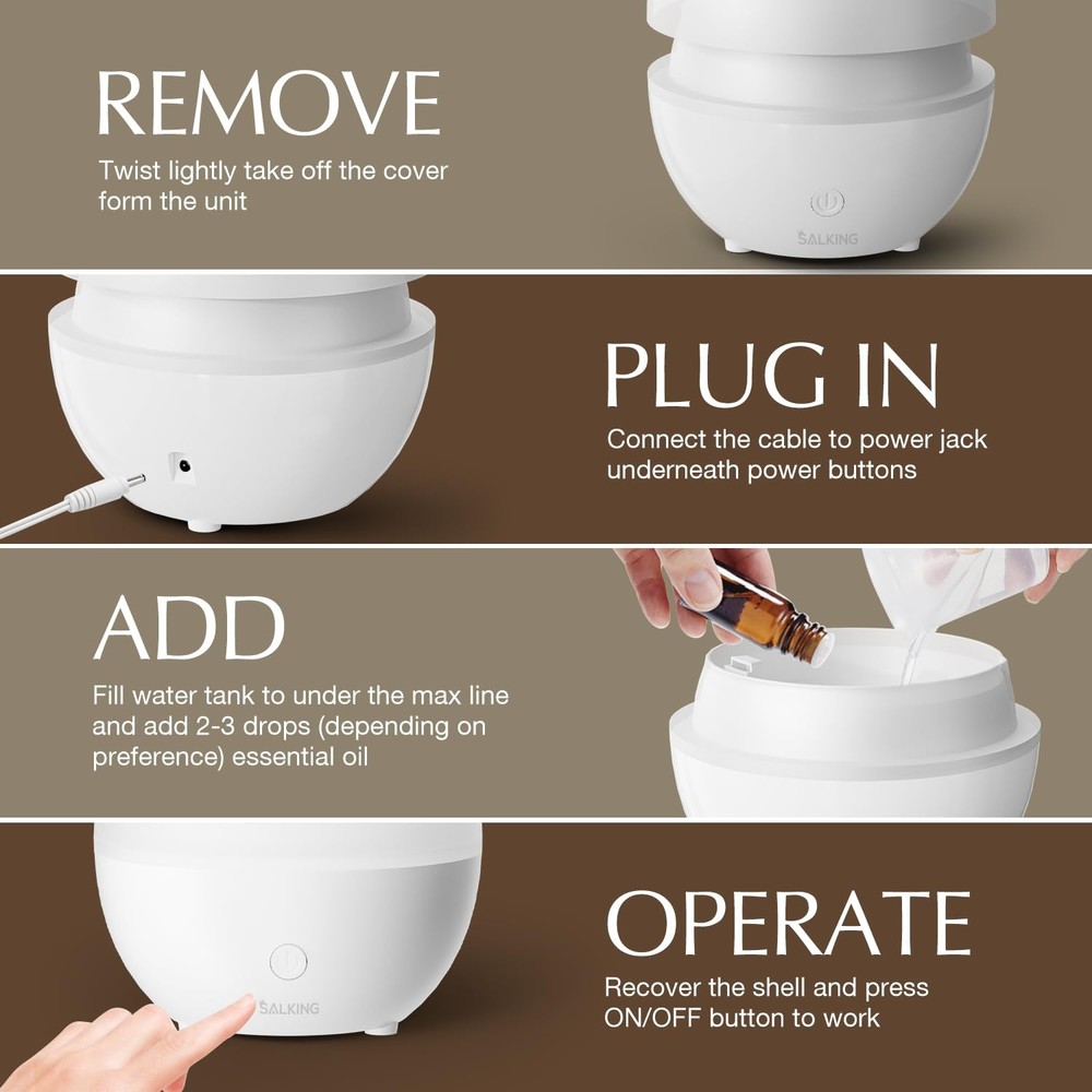 SALKING Essential Oil Diffuser, 100ml Small Aromatherapy Diffuser for White-1