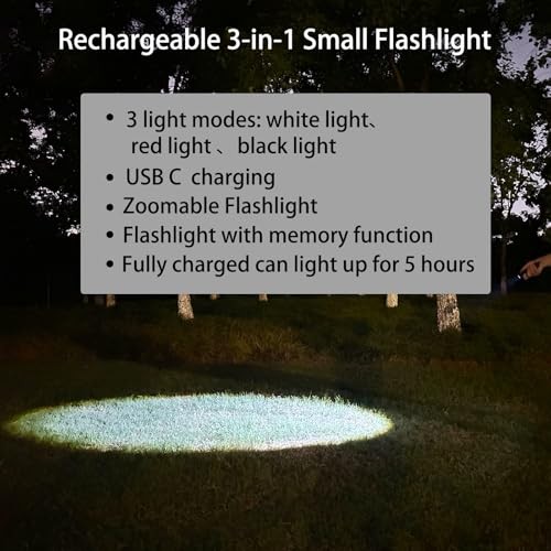 LED Rechargeable Red Flashlight, LED Small 395 NM Black Flashlight with 2 Pack