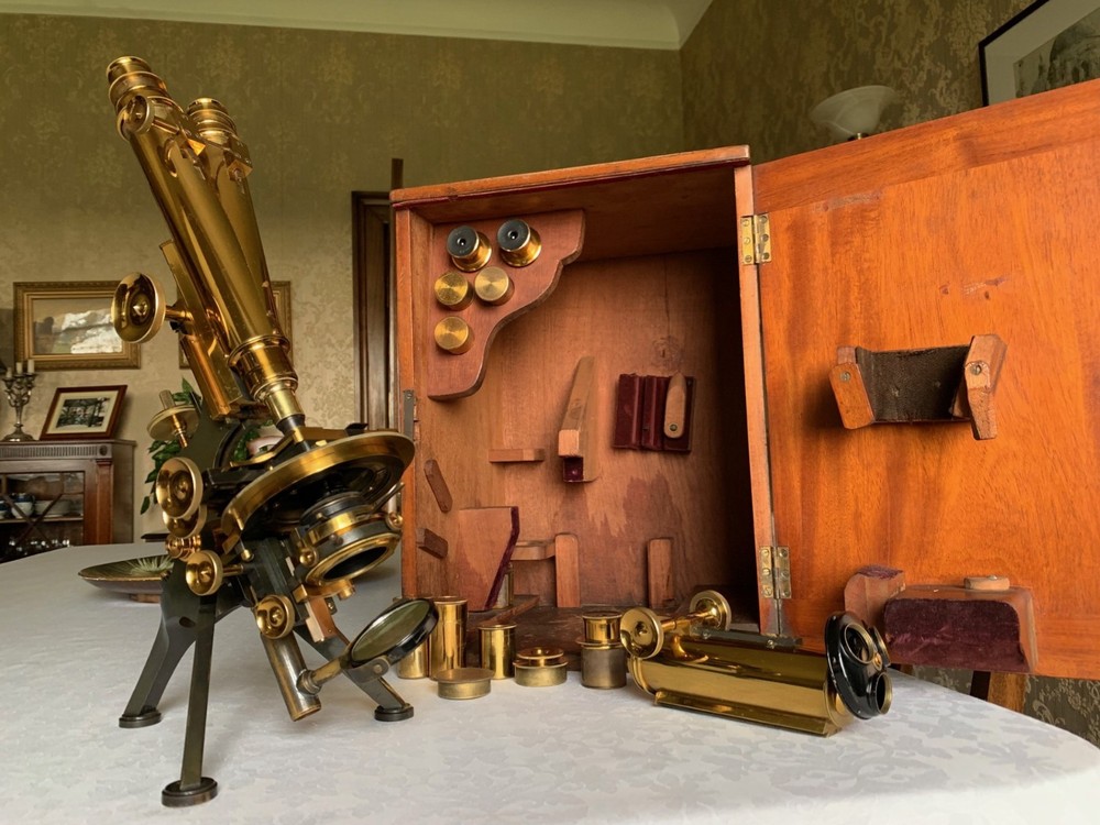 Antique W. Watson & Sons "Royal" Mono/Binocular Brass Microscope - c1901, Cased