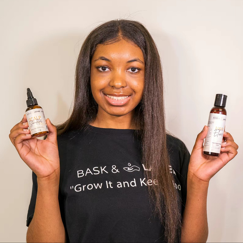 BASK AND LATHER Scalp Stimulator Hair Growth Oil-Lightweiaht Rosemary & Mint Ble