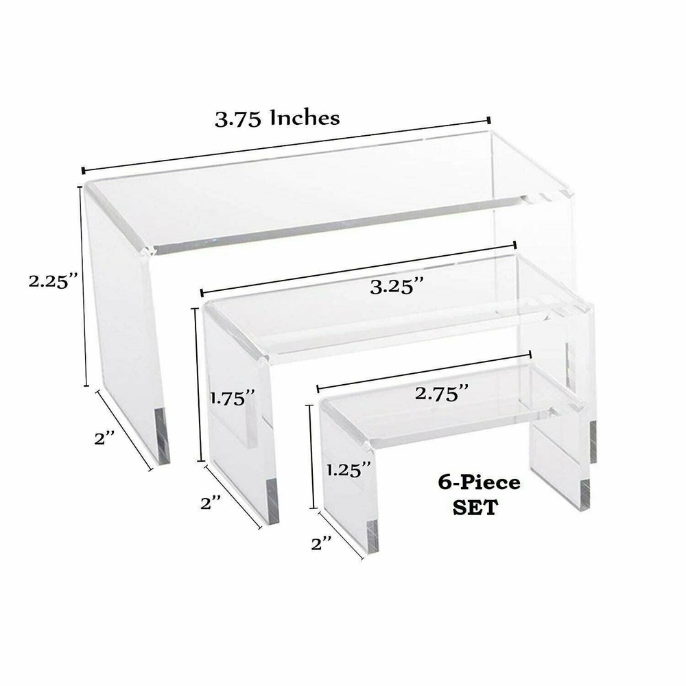 9 Piece Set - Clear Acrylic Display Risers, Acrylic Clear Riser Set
