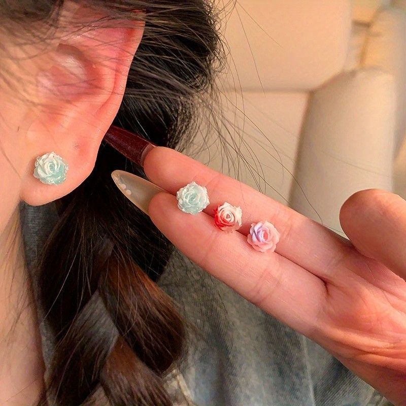 6Pair Women's Colorful Resin Flower Butterfly Ear Studs Set Sweet Earrings