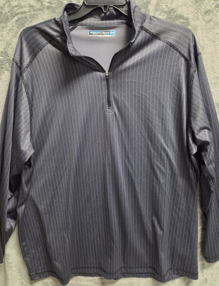 Roundtree & Yorke Performance 2XT Gray Chevron 1/4 Zip Long Sleeve Pullover