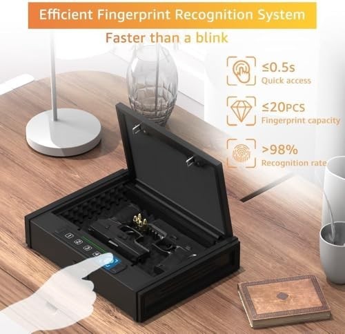 30% Larger Biometric Gun Safe for Pistols, Quick Access Handgun Security Box