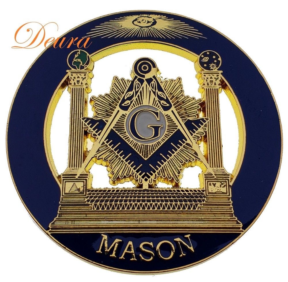 Master Masonic Mason MMM Blue Gold Car Emblem