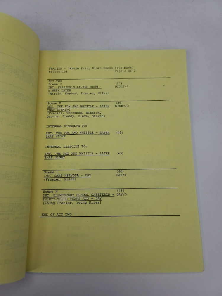 FRASIER / Rob Hanning 1997 TV Script, "Where Every Bloke Knows Your Name"