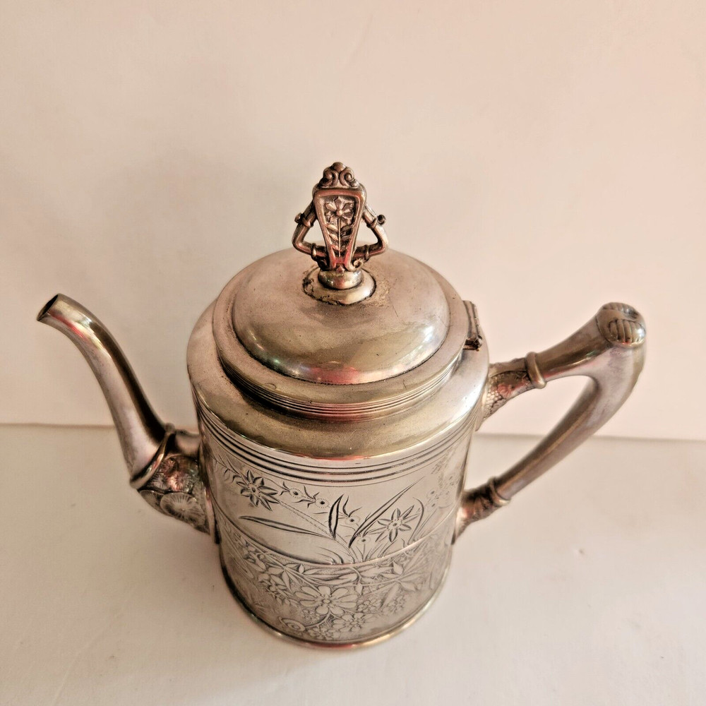 Antique Pairpoint Quadruple Silverplate Coffee Teapot Embossed Pattern 309
