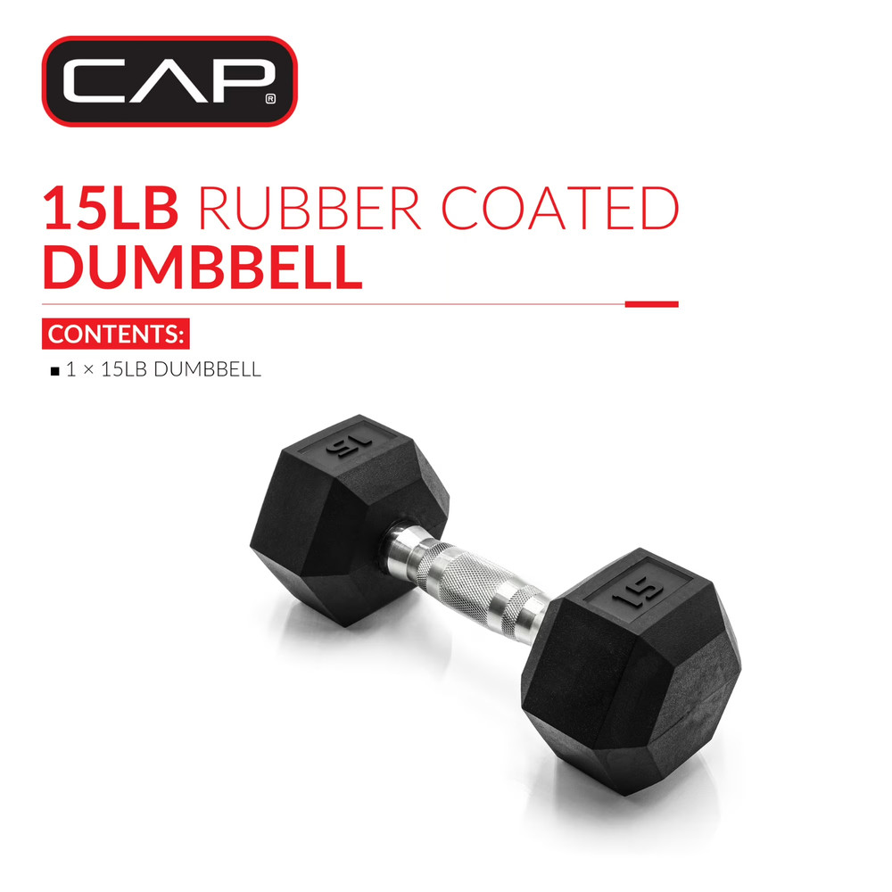 CAP Barbell, 15lb Rubber Hex Dumbbell, Single