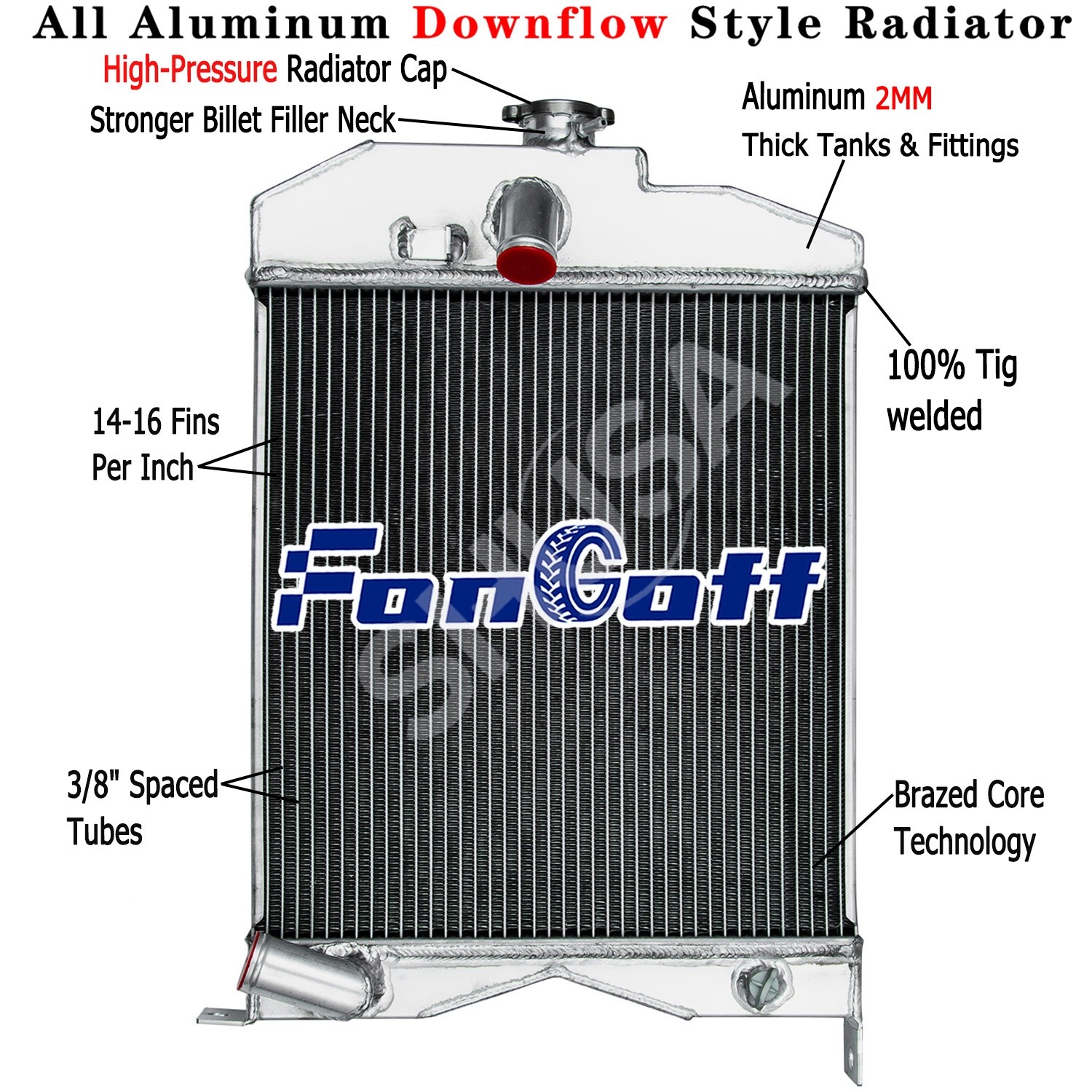Aluminum Radiator for Massey Ferguson Model 50- 65 Tractor 184525M91&182456M91