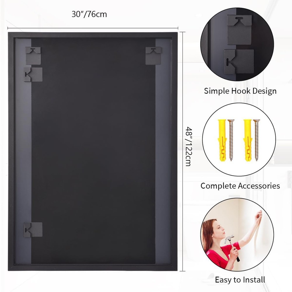 Black Mirrors for Wall, 30x48 Inch Bathroom Mirror, Rectangular Wall Mirror f...