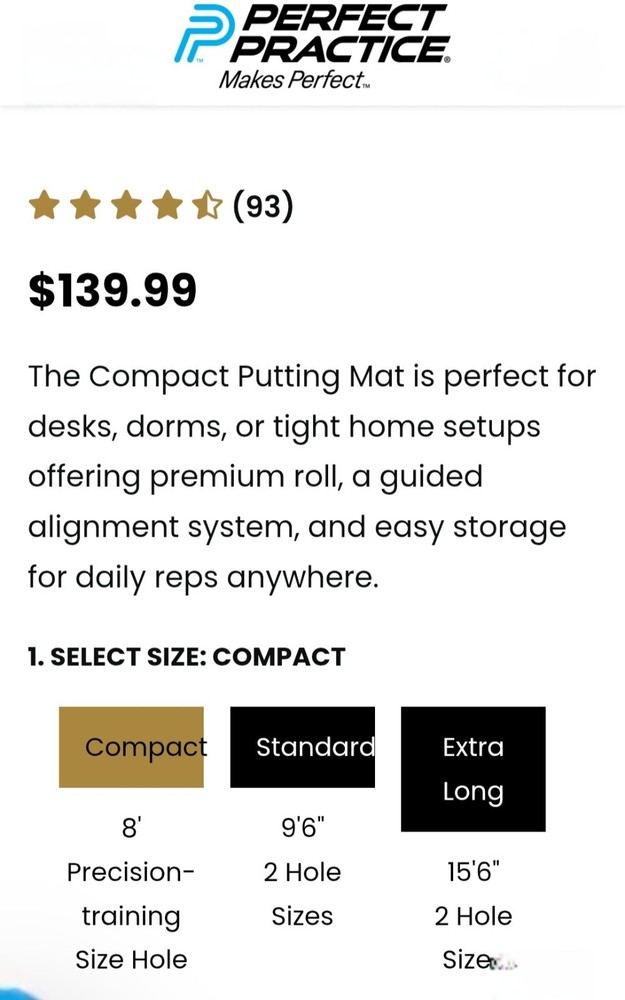 PERFECT PRACTICE Putting Mat Compact 8 Feet NEW