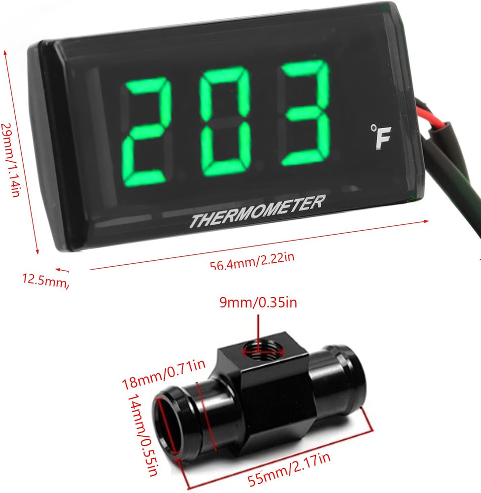 Motorcycle Water Temperature LCD Thin DC 12V 18Mm Sensor Adapter for Most Motorc