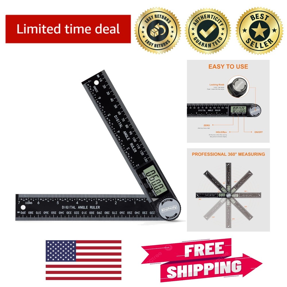 Professional 360° Angle Measuring Tool - 7 Inch Digital Protractor for Builders