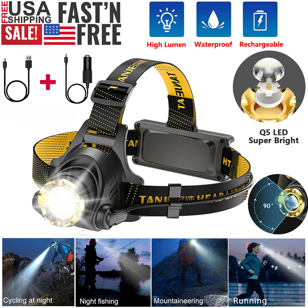 99000000LM Bright LED Powerful Rechargeable Headlamp Zoomable Tactical Headlight