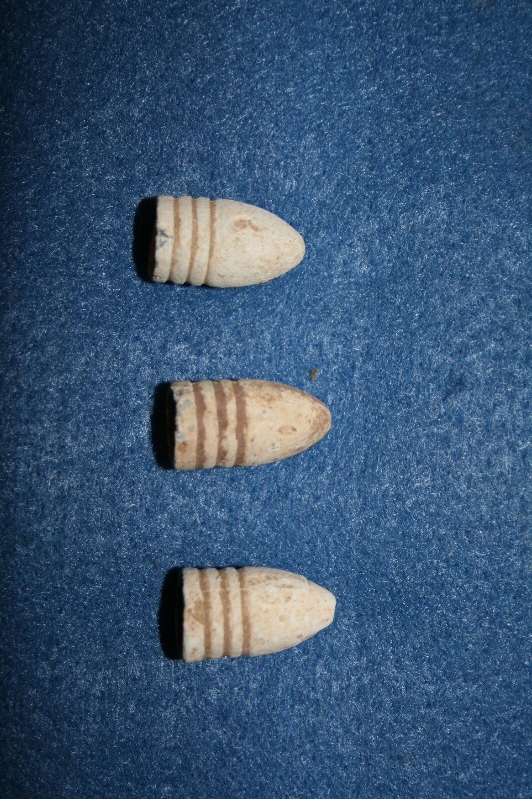 Civil War 3 ring bullets in good dug dropped condition. Quantity 3 per lot.