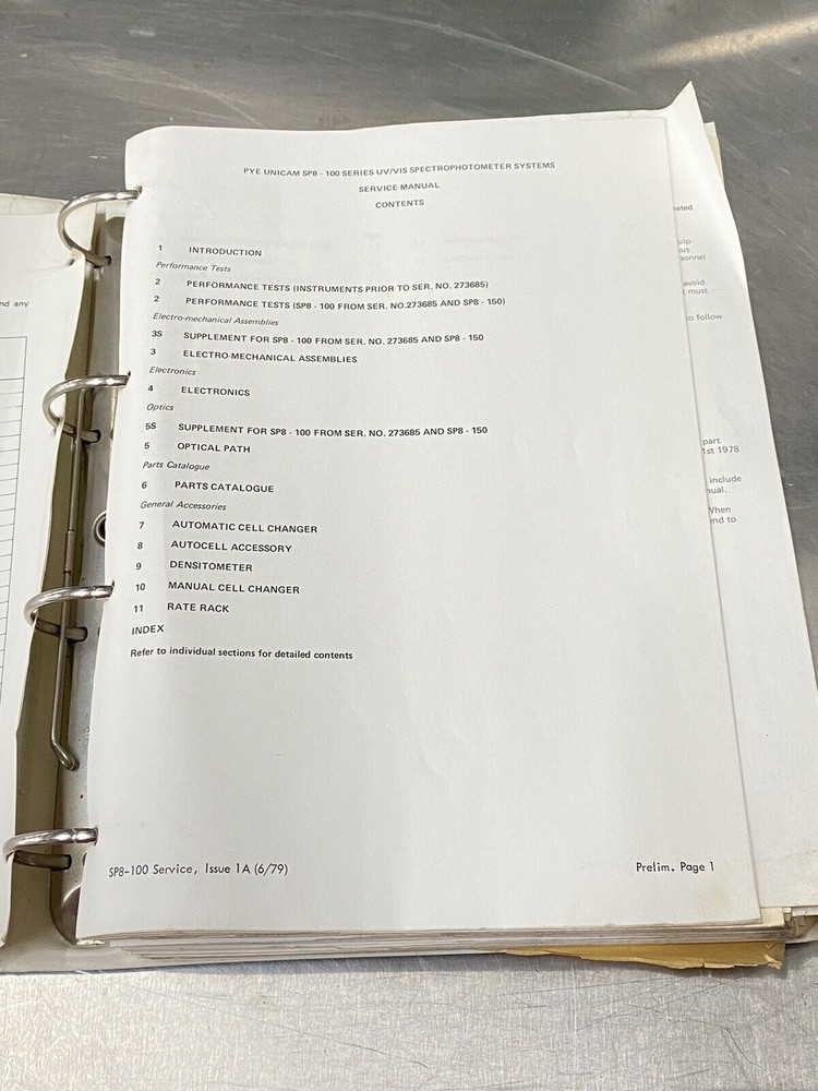 PYE Unicam SP8-100 UV Spectrophotometer - Users Guide / Instruction Manual
