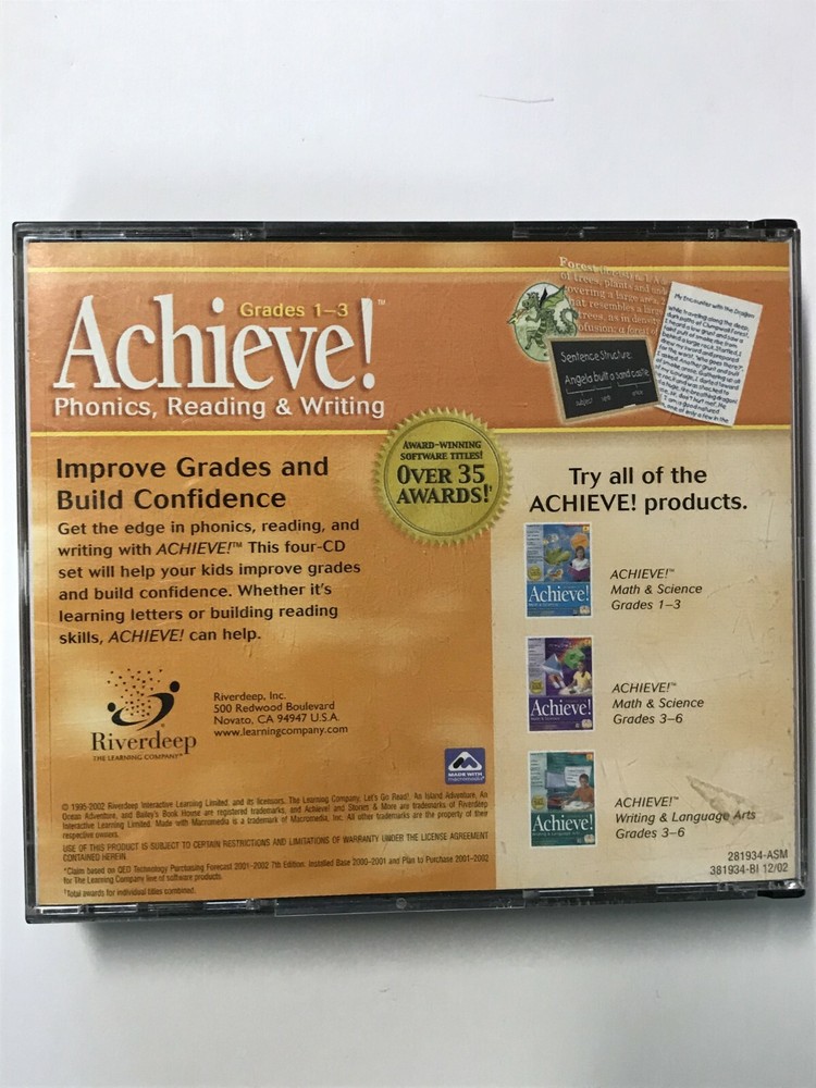 Achieve Grades 1-3 Phonics Reading Writing Learning Company Software 1998 4 Disc