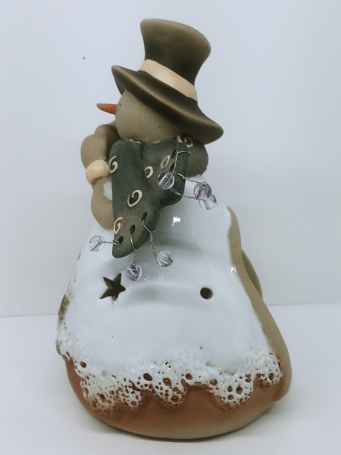 CERAMIC SNOWMAN TEALIGHT CANDLE HOLDER 6.5"