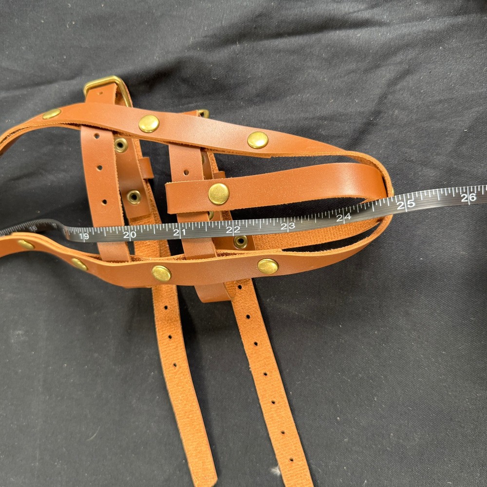 Leather Basket Dog Muzzle Adjustable Brown Brass Hardware Medium-Large Size