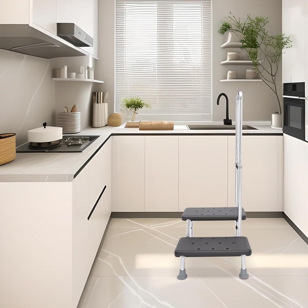 2 Step Stool with Handle for Elderly,Heavy Duty 2 Step Stool with Handrail