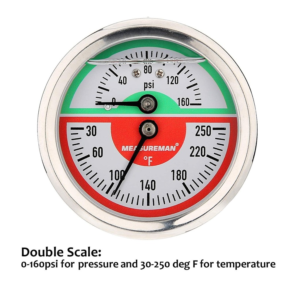 MEASUREMAN Tridicator, Thermo-Manometer, 2-1/2", Back Mount-Liquid Filled