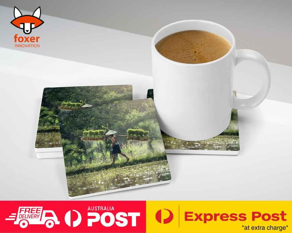 COASTER COFFEE DRINKING MAT|COOL RETRO ASIAN RICE PADDOCK
