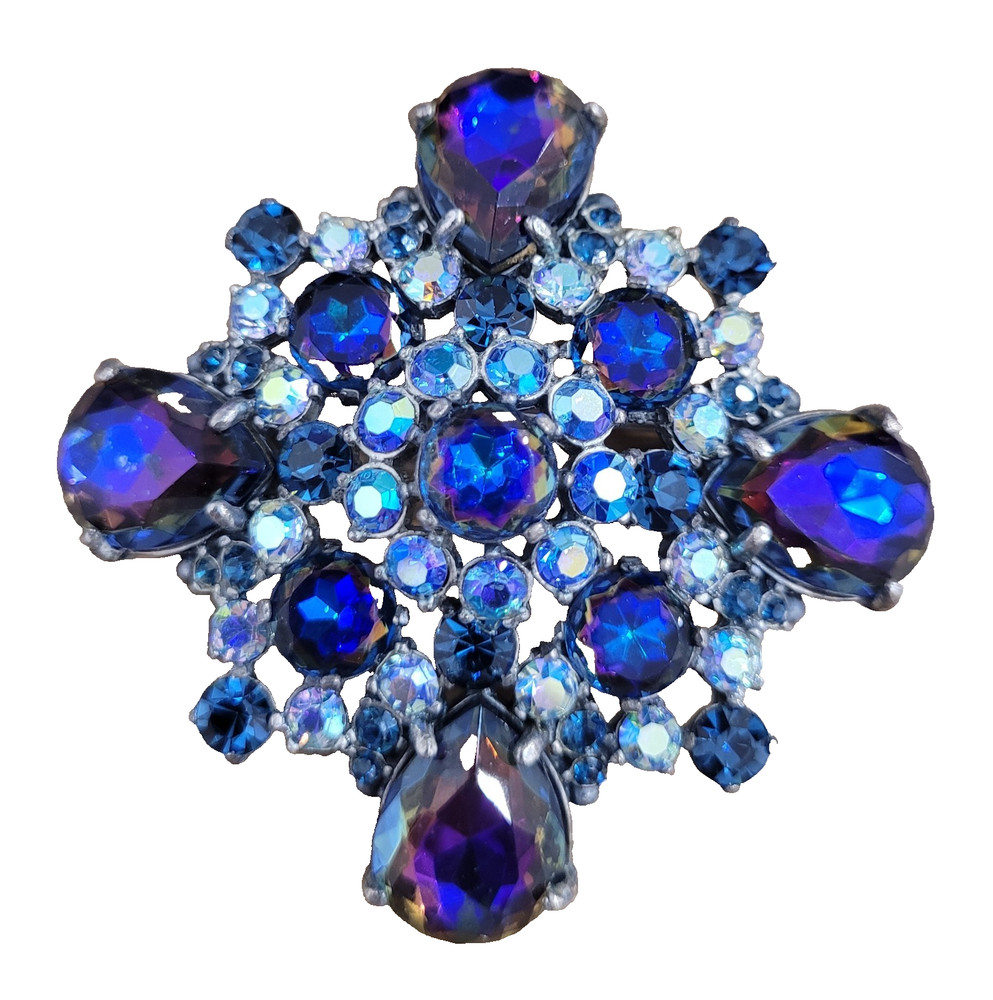 Vintage Schiaparelli Signed Blue Purple Aurora Borealis Statement Brooch