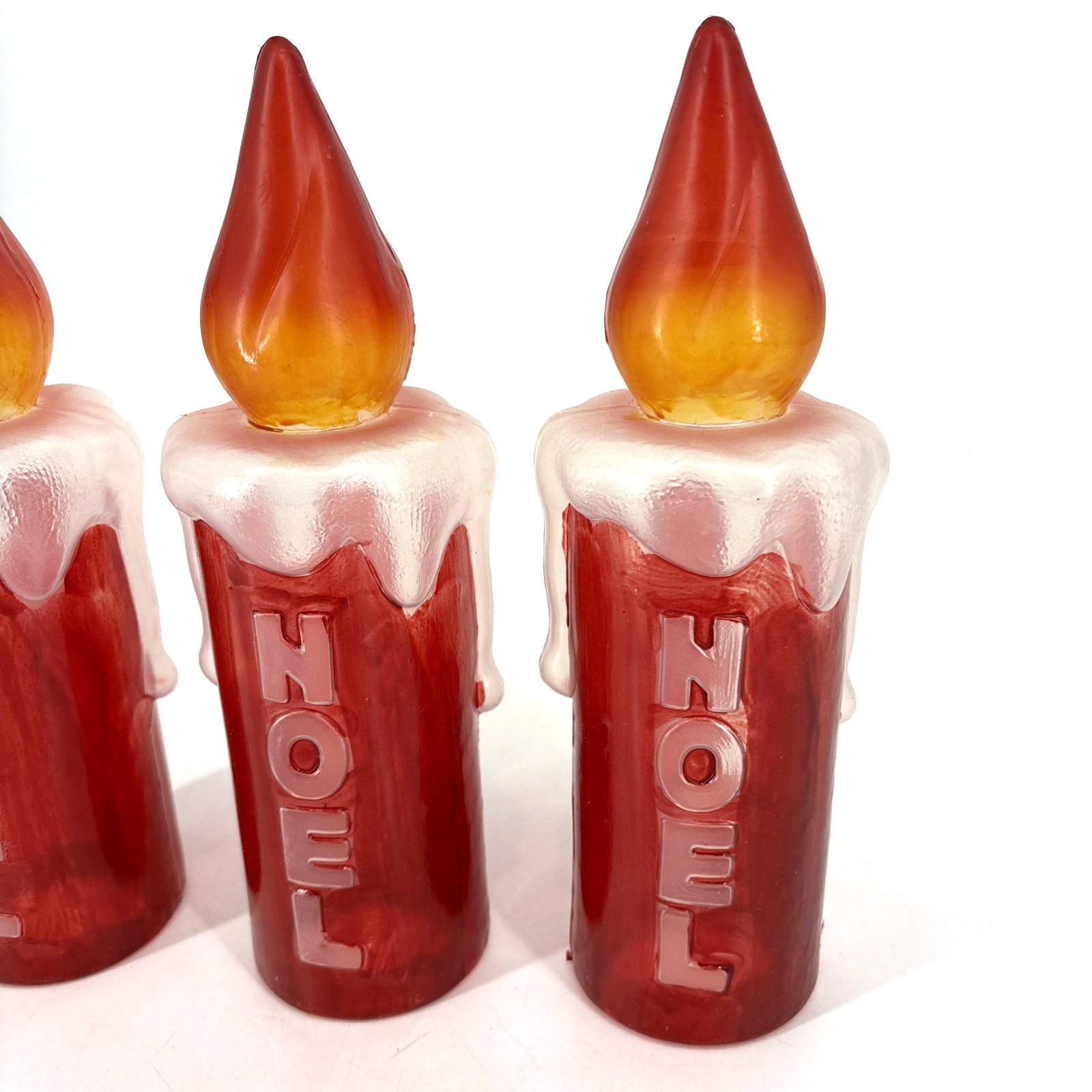 Vintage Red Blow Mold Noel Candle Lot Of 3 Christmas 10.5 In Tall