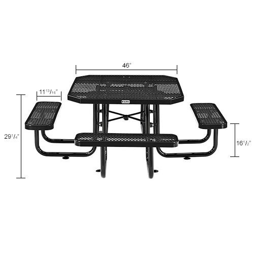 Global Industrial 46" Octagonal Picnic Table Expanded Metal Black