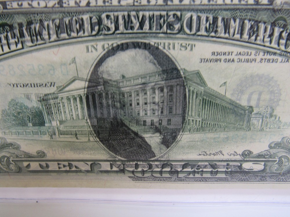 FEDERAL RESERVE "Front to BACK" OFFSET Transfer Error 10.00 NOTE HAMILTON BUST *