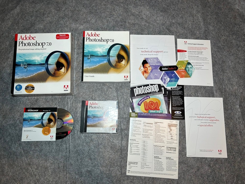 Adobe Photoshop 7 UPGRADE for Windows w/ Serial Number Manual Instructions Cd