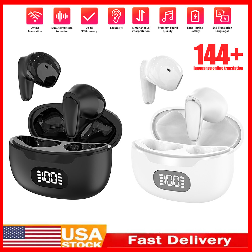 144 Languages Language Translator Earbuds Wireless Bluetooth 5.1 Black 350mAh