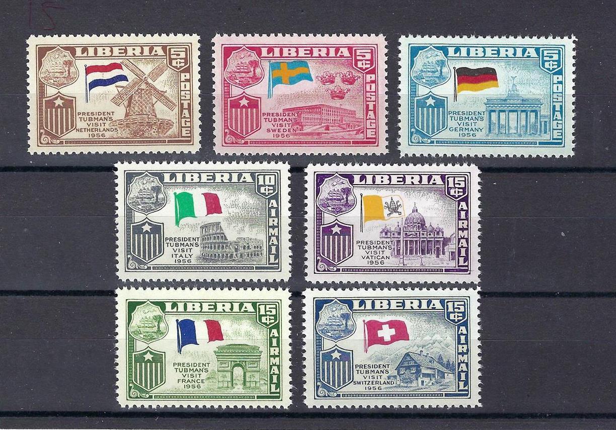 Liberia 1958 full set Sc# 368-70 #C114-17 airmail Tour to Europe Flags MNH