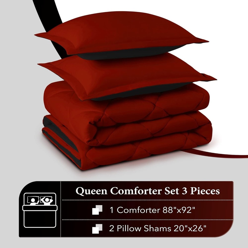 Queen Comforter Set - Red and Black Queen Comforter, Soft Bedding Comforter Sets